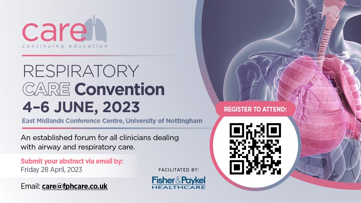 Don’t miss out on #CARE2023 –  a Clinician led, in person convention, bringing together all those with an interest in respiratory care. 

Register now for early bird pricing before March 31st: eventbrite.co.uk/e/care-convent…