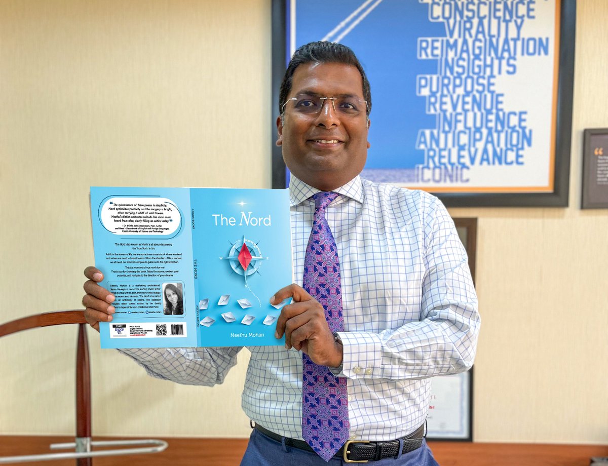 neethu_mohan_'s tweet image. I am intensely glad to announce publication of my debut book, &apos;The Nord&apos;, an anthology of poems.

Mr MVS Murthy @mittispeaks, CMO, @FederalBankLtd unveiled the book cover in a townhall meeting, today.

The book launch will be announced shortly. 

#TheNord #TrueNorth #NeethuMohan