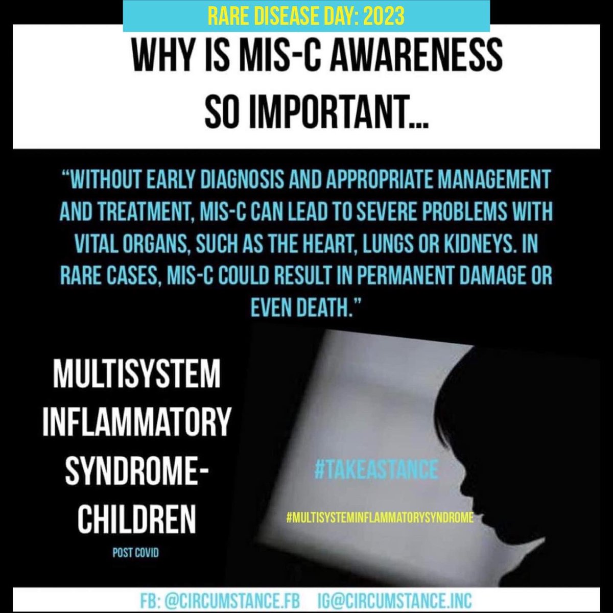 CircumSTANCE_NP's tweet photo. TODAY IS RARE DISEASE DAY!!
LIKE, SHARE, and COMMENT with three hearts 💙💙💙 below to show your support on this very important day!
#MISCawareness #multisysteminflammatorysyndromechildren #covidkids #MedTwitter #abovecircumstances #RareDiseaseDay #rare #rarediseaseday2023 https://t.co/UVSEx4DLCg