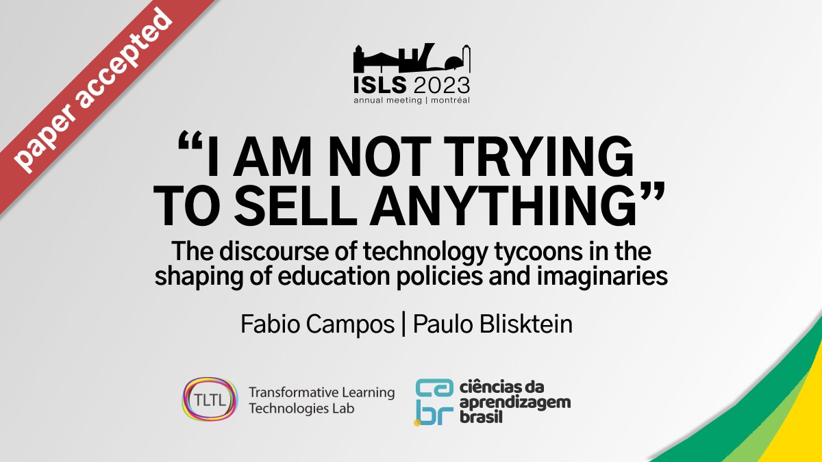 Happy to announce that my paper with <a href="/PauloBlikstein/">Paulo Blikstein</a> was accepted to <a href="/ISLS2023/">ISLS 2023</a>! In this paper we analyze how technology leaders talk about education, and how such discourses might shape the way we experience teaching and learning inside and outside the school.Go <a href="/aprendizagem_br/">Ciências da Aprendizagem Brasil</a>!