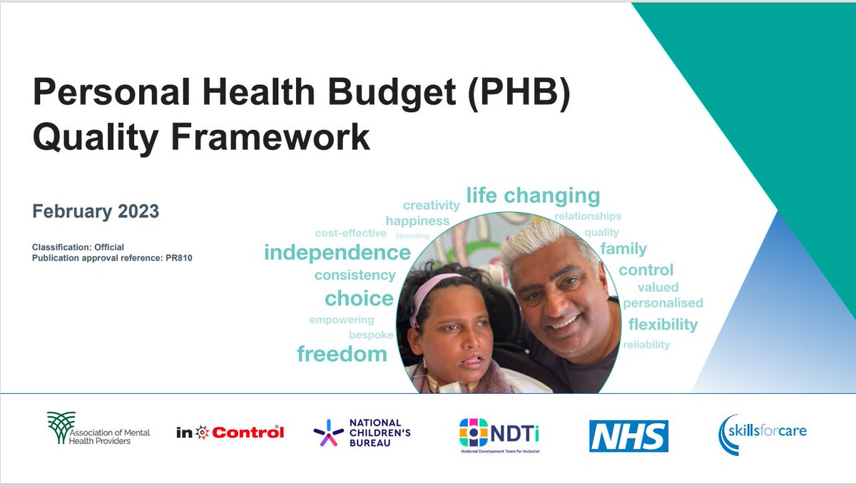 We, alongside other people and organisations, are pleased to have helped produce a new #PersonalHealthBudget Quality Framework: tinyurl.com/mr3wh6ph

This framework will support collaboration across integrated care systems (ICSs) to build on best practices.