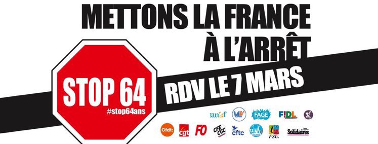 LaurentBerger44's tweet photo. Le projet de réforme des retraites entre au Sénat cette semaine. Le #7mars le monde du travail réaffirmera haut et fort son opposition au report de l’âge légal de départ. Mettons la France à l’arrêt pour dire stop aux 64 ans. #stop64ans #64ansCestNon https://t.co/mpBotw6cR7