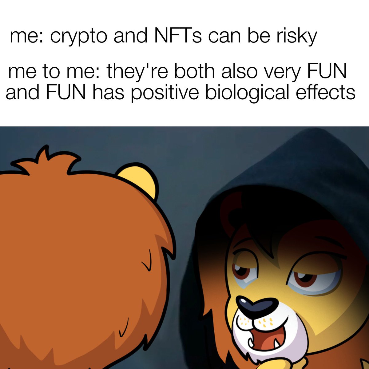 veefriends's tweet image. GM! Sharing a convo I had with myself this morning #LogicalLion