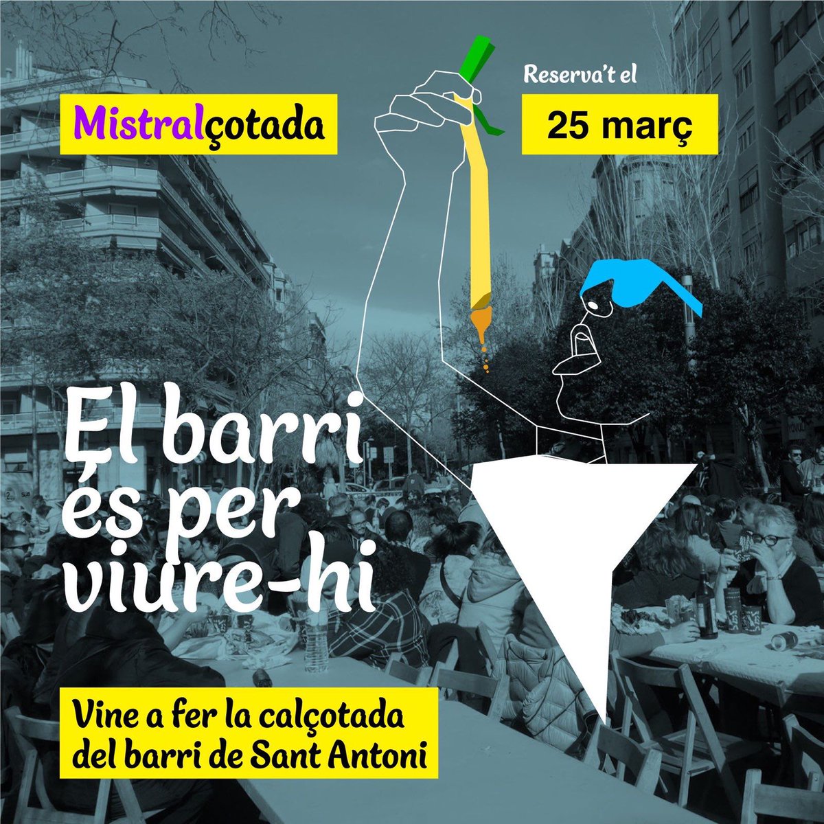La Calçotada de #SantAntoni se celebrarà dissabte 25 de març. Reserveu-vos la data! 

El barri és per viure-hi! #Mistralçotada 🔥✊
