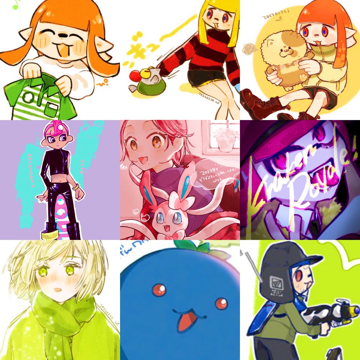 #今月描いた絵を晒そう 

スプラのマイイカ中心でした🦑
来月はポケモンももっと描くぞ〜! 