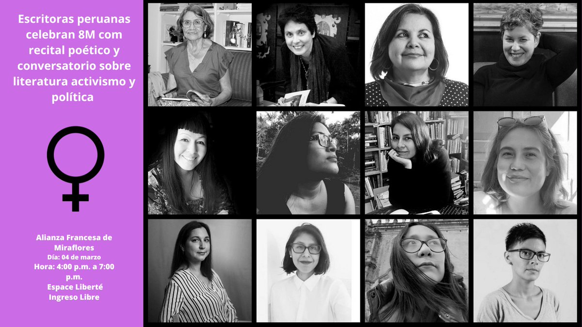 LIMAENESCENA10's tweet photo. Celebremos el #8M
Flor que ladra, evento organizado por la Alianza Francesa de Lima reúne a poetas peruanas y francesas en un recital poético y una mesa de diálogo. Detalles https://t.co/Foh6eAaDmU https://t.co/LbUnlmYql6