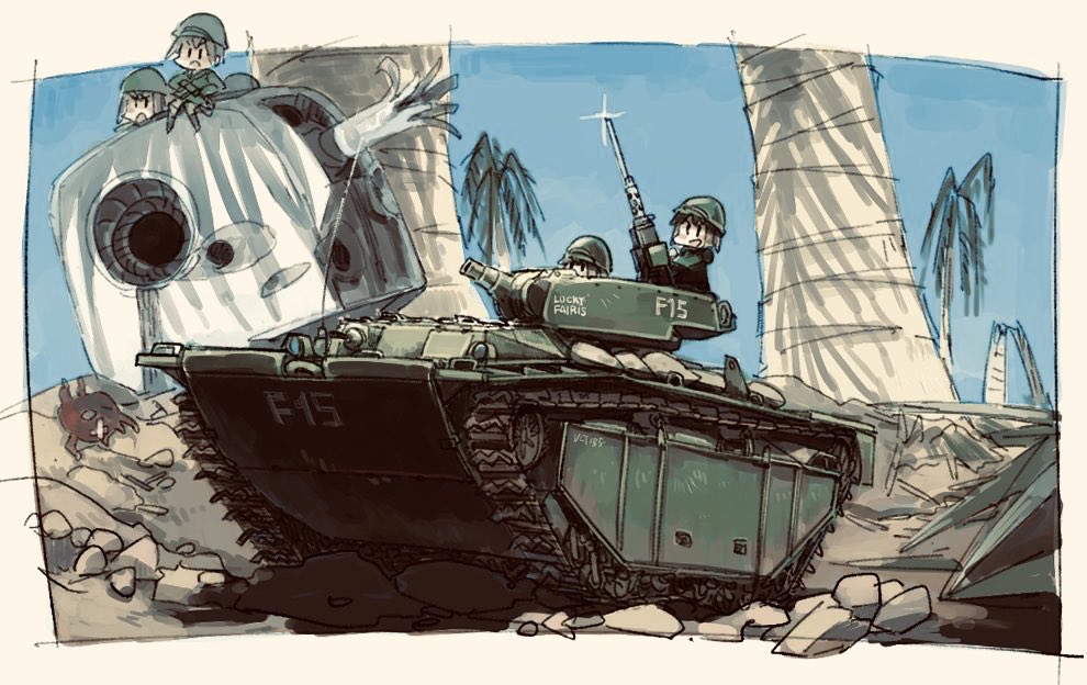 military motor vehicle tank military vehicle multiple girls ground vehicle tree  illustration images