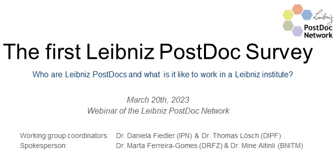 LeibnizPostDocs's tweet photo. *Webinar alert*
Ever wondered who Leibniz #PostDocs are and how they are doing in their Institutes?
Join us on March 20th at 2:00 – 3:00 pm CET for a Webinar about the first Leibniz PostDoc Survey.
Please register here: https://t.co/N11YhXj6Za https://t.co/FItfR2sTnQ