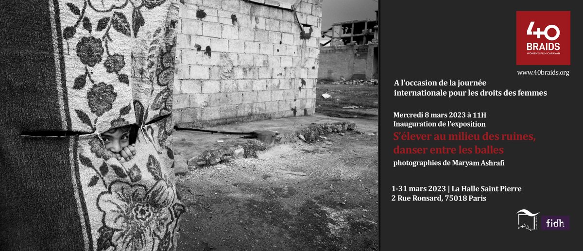 A l'occasion de notre événement #FemmeVieLiberte , l'exposition « S’élever au milieu des ruines, danser entre les balles » de la photographe #maryamashrafi sur les régions kurdes d'Irak et de Syrie. 1er au 31 Mars, Halle Saint Pierre. cutt.ly/w8jLmMy . #WomenLifeFreedom