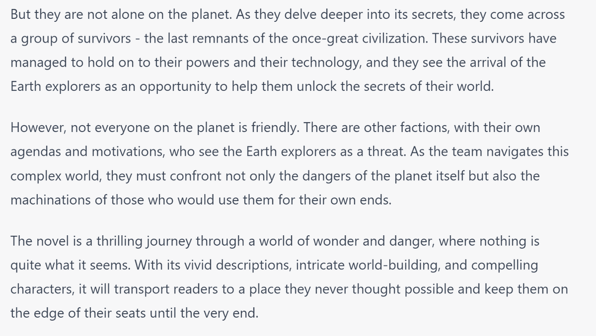 edt_87654's tweet photo. Sorry writers, I just had to try this.
#writers #sciencefiction #chatgpt #fantasy https://t.co/yqHQccDNOC