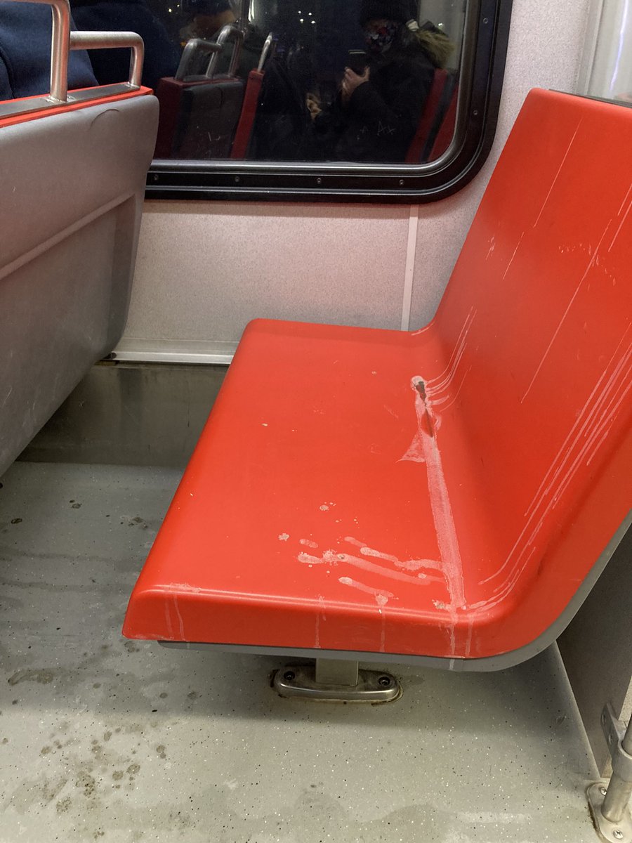 Hey <a href="/calgarytransit/">Calgary Transit</a> this seat needs a spa day in train car 2220!
