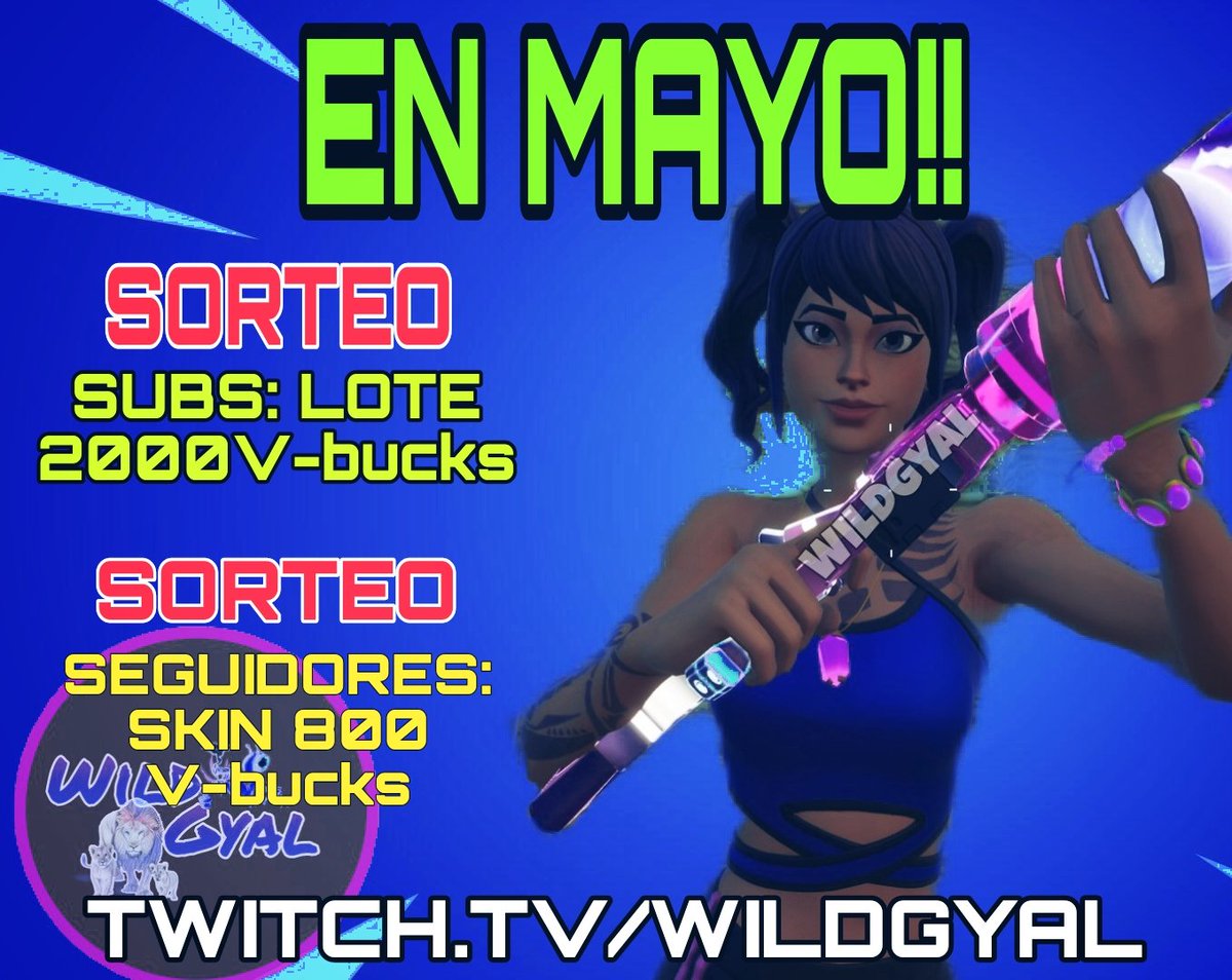 WildGyal0fici4l's tweet photo. Hola espero que estéis todXs genial!
Vengo a contaros que en mayo haré 2 sorteos, para subs y para seguidores, como podéis ver en la imagen de abajo!
Si queréis participar es fácil
Aquí os dejo mí canal de Twitch:
🎁https://t.co/BtQex1UAmA

#SORTEO #Fortnite #SupportSmallStreams https://t.co/E4RTTmTsuu