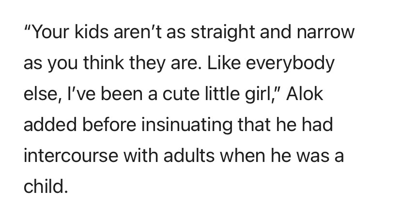 f0rmersnowflake's tweet photo. @alokvmenon is a predator who sexualizes children. https://t.co/BLvNZ1HsQS