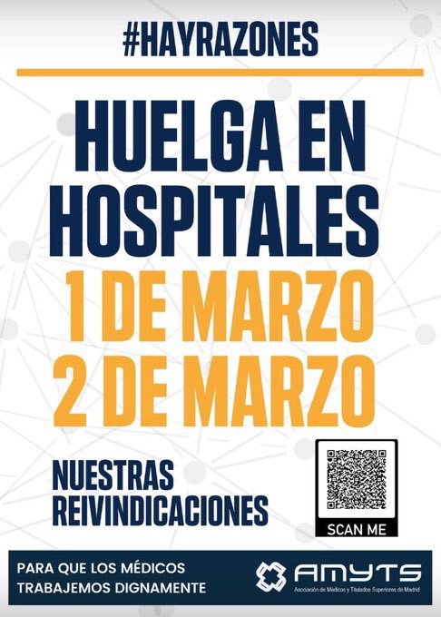 AsociacionMIRe's tweet photo. HUELGA MÉDICOS MADRID

La Asociación MIR España apoya la huelga de médicos hospitalaria y de Atención Primaria de la Comunidad de Madrid.

Con vosotros @amytsmedicos https://t.co/aNnuSsMeG8