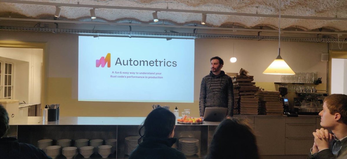 fiberplane's tweet image. Another week, another @fiberplane talk.🗣️ 

🦀Our @_emschwartz recently spoke at the Rust Copenhagen meetup about @AutometricsDev. 

Evan created #autometrics  to make it easy to understand the error rate, latency, and production usage of any function in your code.
