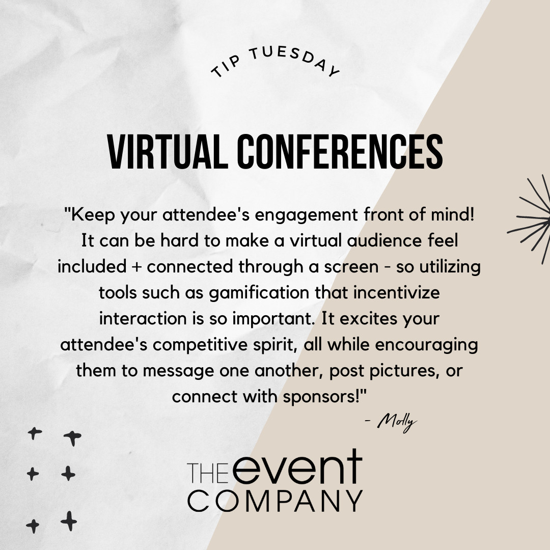 EventCompanySD's tweet image. Going virtual? Our Event Designer, Molly, says engaging your audience is key. Interactive activities, games + prizes will keep participation up + will create a lasting impact on your attendees.

#EventDesign #TipTuesday #Goingvirtual