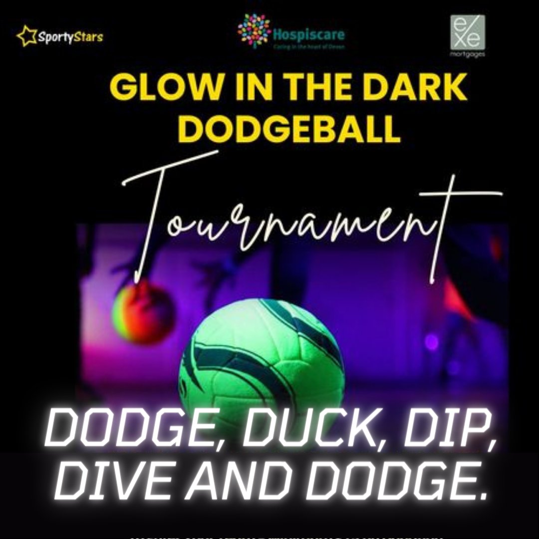 We are looking forward to going head to head with other Exeter companies in tonight's 'Glow in the Dark' dodgeball tournament, all in aid of Hospiscare.
#charityfundraiser #supportlocal #team #event #exeter #southwest

<a href="/SportyStars/">Sporty Stars</a>  |  <a href="/Hospiscare/">Hospiscare</a> |   @ExeMortgagesLtd