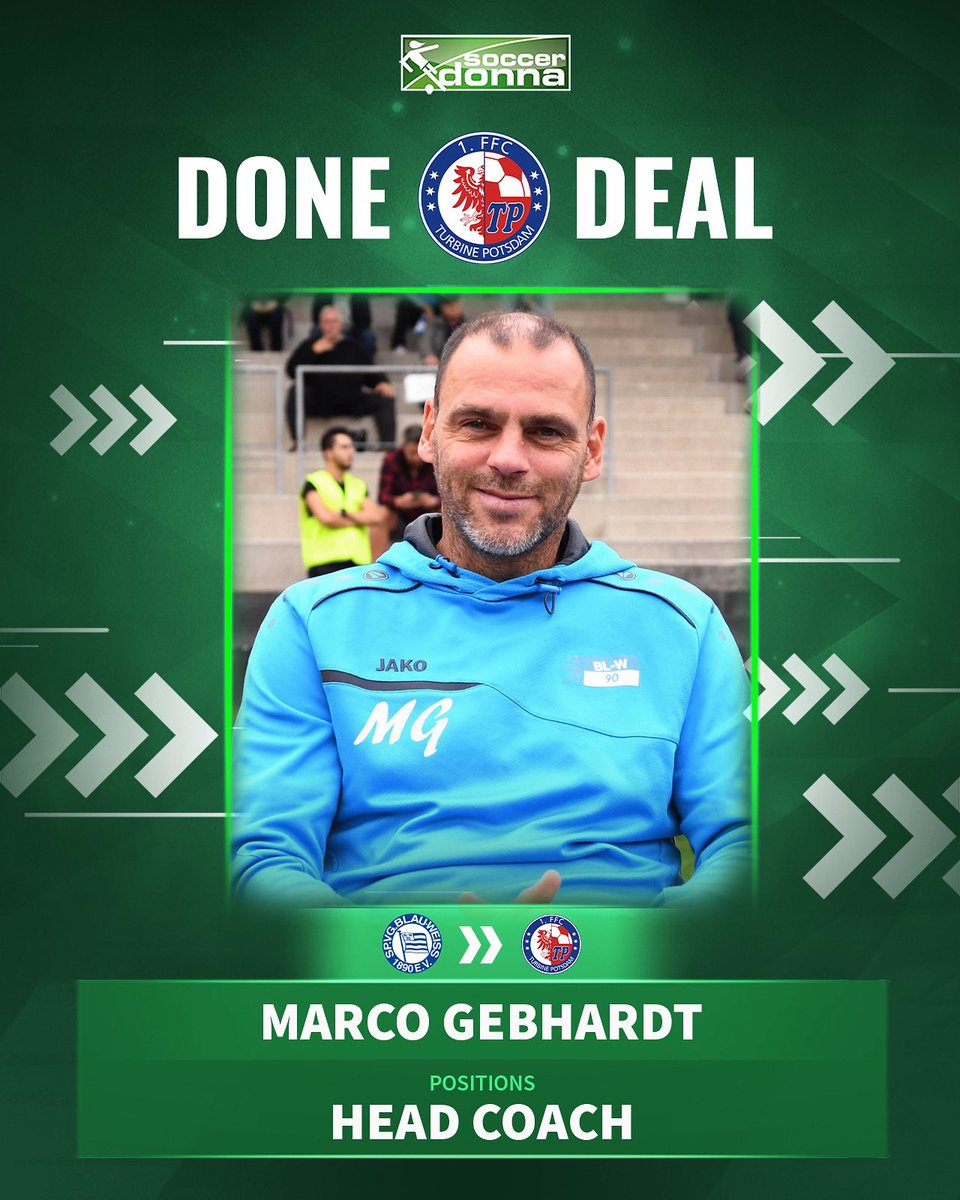 According to MAZ and BW Berlin Marco Gebhardt will join as Head Coach to Turbine Potsdam. The club confirmed Gebhardt's signing to MAZ. 

Can he bring the turnaround for Turbine? 🤔

#MarceGebhardt #TurbinePotsdam #Bundesliga
