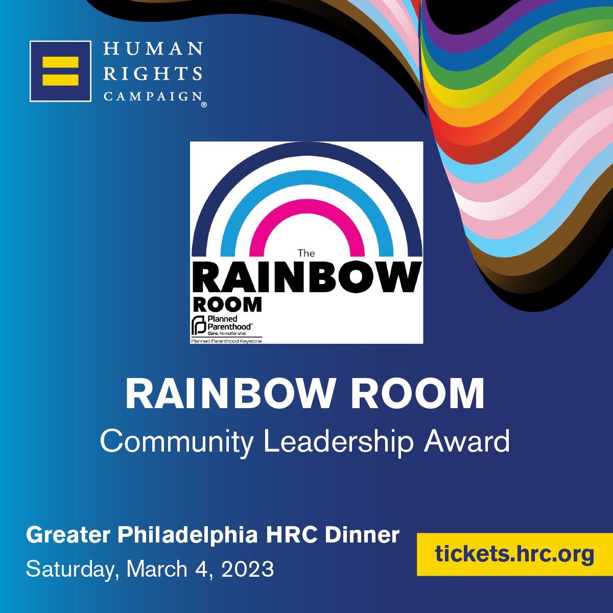 HRCGreaterPhila's tweet photo. 📢And the Community Leadership Award goes to: The Rainbow Room of Doylestown - Bucks County’s Center for LGBTQ+ youth and allies 14-21yrs old!

Join us on March 4 in Philadelphia as we honor them! https://t.co/ULxGU1WFwf https://t.co/sEqMA07QMg
