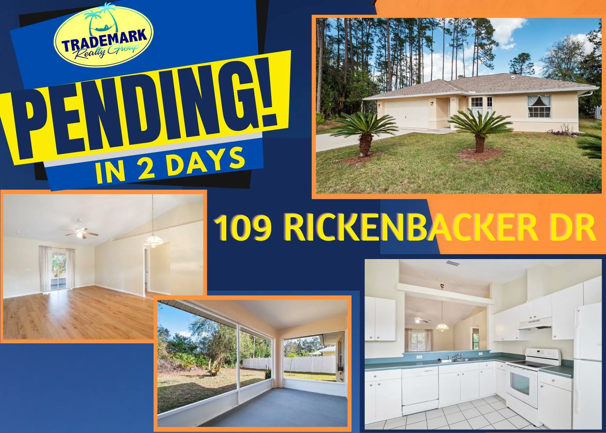 🎉Congratulations🎉 to Trademark Agent, Steve Thomas For Getting This 3 Bedroom Home With Open Floor Plan - New Roof, Newer A/C - ✨UNDER CONTRACT IN TWO DAYS✨
109 RICKENBACKER DR, PALM COAST 
☎️ Steve Thomas at 386-503-8171 when you are ready to list your 🏡