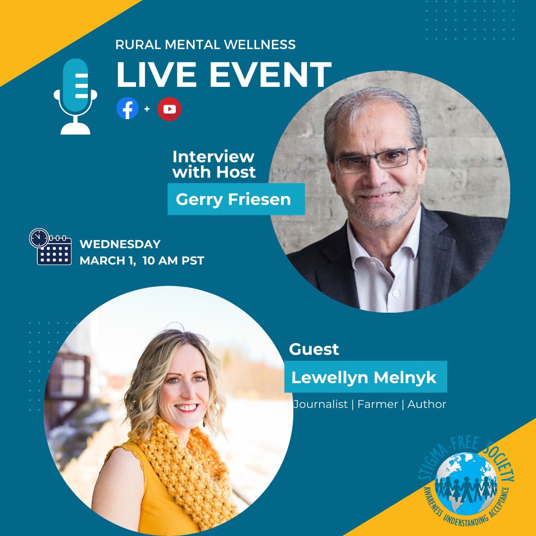 Join us on March 1, 2023 (Wednesday) at 10 AM PST on Facebook and YouTube Live for a Rural Mental Wellness Interview with Gerry Friesen (<a href="/recoverinfarmer/">Gerry Friesen</a>): bit.ly/3bVOCnx 
Our special guest is Lewellyn Melnyk - journalist by trade and a farmer by choice.