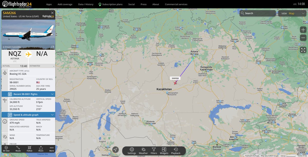 USAF 98-0001 #ADFEB7 out of #Astana, #Kazakhstan.