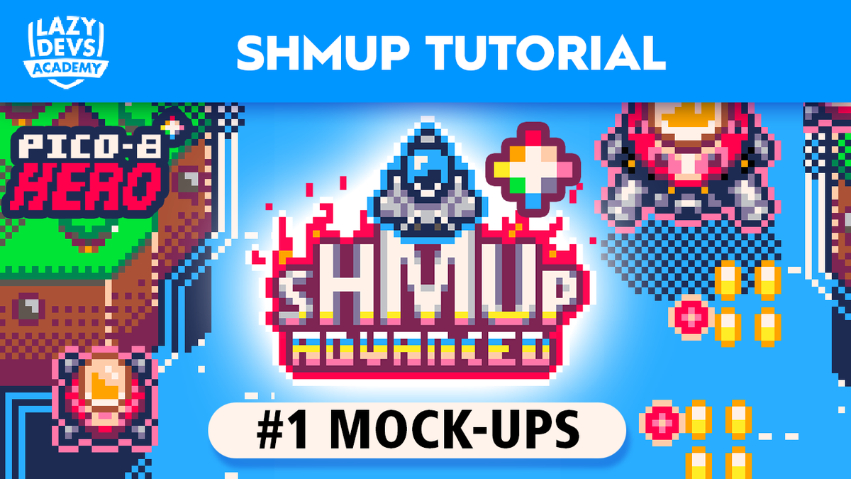 LazyDevsAcademy's tweet photo. The long awaited sequel to our #pico8 #shmup tutorial is there! The 1st episode of the Advanced Shmup tutorial will drop on March the 4th. Early access to 9 (!!) episodes for all our Ko-fi supporters today!

https://t.co/cjtjWT1rwx

#stg #gamedev #indiedev #pixelart https://t.co/rXwXEj9IVg