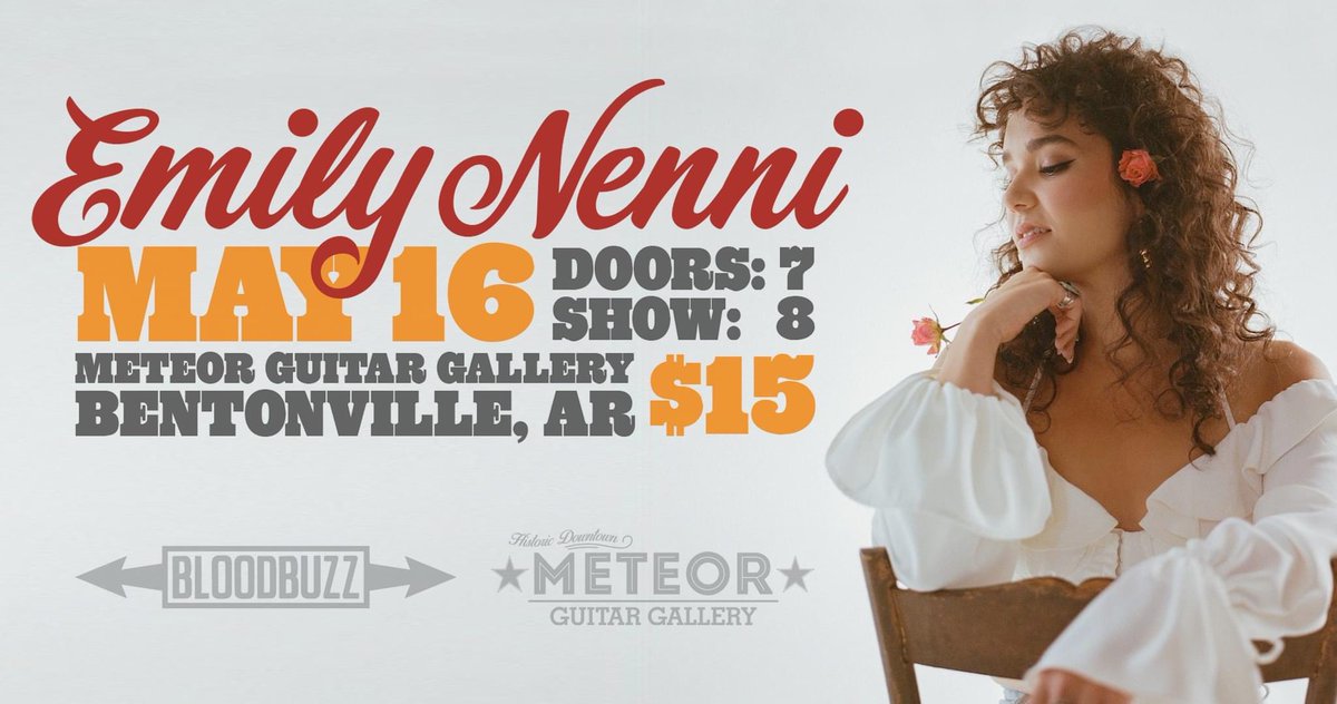 BloodbuzzEnt's tweet photo. May 16th the fabulous Emily Nenni comes to Bentonville for a show at the @meteorguitar! Round up some friends and grab some tickets for $15 on sale Friday! https://t.co/05KIHniuZq https://t.co/VgCxw2gUim