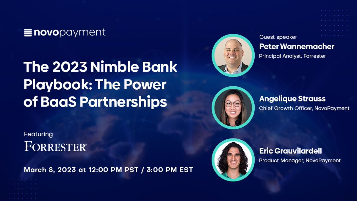 novopayment's tweet image. We're excited to share that we have commissioned @forrester Consulting to research how &amp;amp; why nimble FIs are turning to #BaaS to forge compelling digital initiatives. Join us next Wednesday for a webinar to discuss the report’s key findings. Register here: bit.ly/3J1lWYs