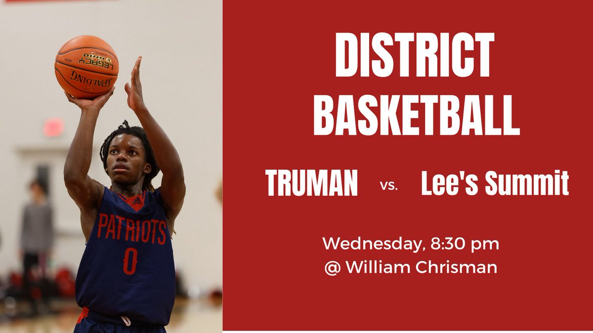 Come out and support the Patriots as they begin district basketball action this Wednesday v. Lee's Summit.  Games will be played at William Chrisman High School.  Admission is $6.  No passes accepted.