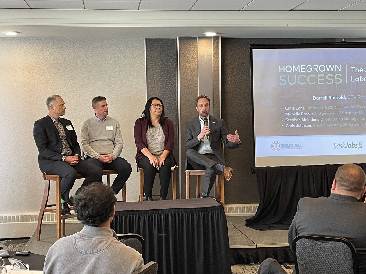 ReginaChamber's tweet image. Panelists have taken the stage at #HomegrownSuccess for a discussion/Q&amp;amp;A session: Chris Lane @EcDevRegina Michelle Brooks #TokataHRSolutions Stephen Maindonald #BrandtGroup &amp;amp; Chris Johnson @praxisconsult_  Thx to MC @CTVDarrell