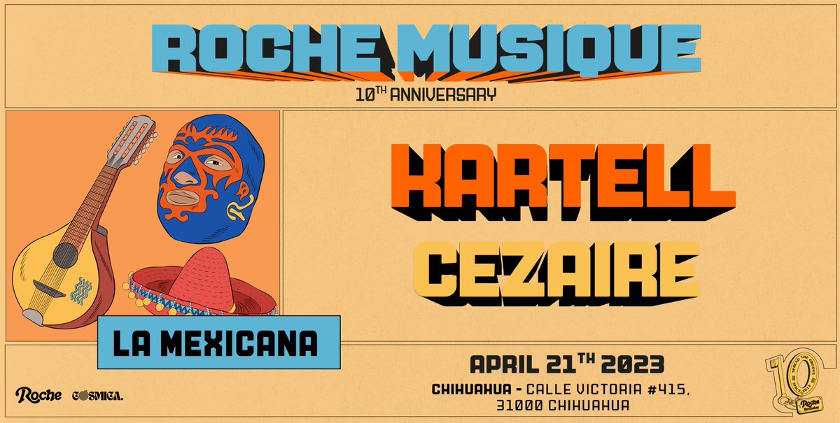 cosmicamx_'s tweet photo. Roche Musique🇫🇷 10 Year Anniversary: Kartell &amp; Cezaire🪐✨ 

El sello discográfico francés @RocheMusique está celebrando su décimo aniversario este año.

Y a nosotros nos toca recibir a @kartellmusic &amp; @cezairemusique en ¨La Mexicana¨ para ser parte de esta gira mundial. https://t.co/ujF6qD3pSG