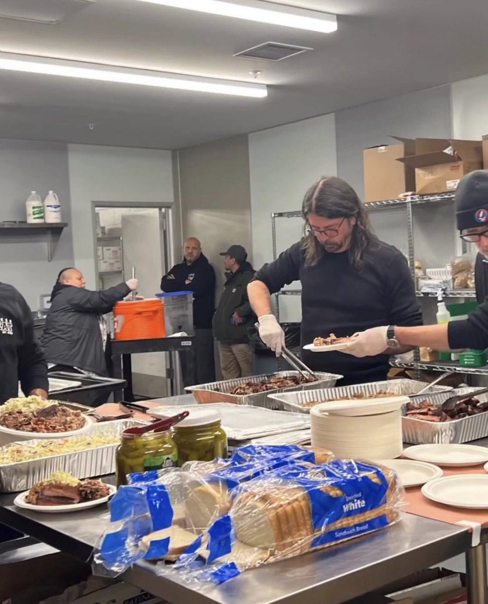 So, without telling anyone, Dave Grohl brought his giant smoker and cooked/fed barbecue and sides for 500 folks at Hope Mission in L.A. during the storms. Paid for it all. Worked 16 hours. So, when the aliens get here and ask “who’s in charge?”, I think we take them to Dave