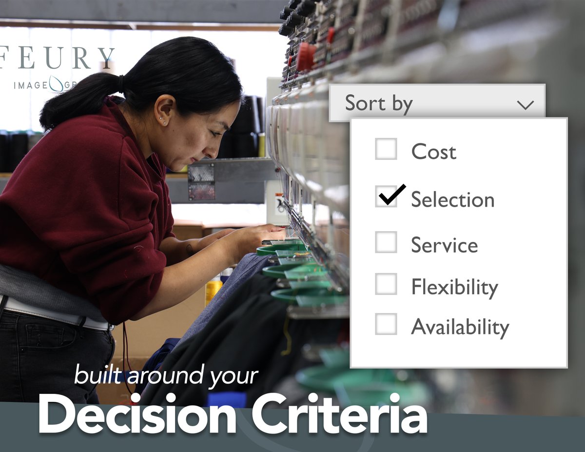 FeuryImageGroup's tweet image. Programs based on your… DECISION CRITERIA.

Your apparel program manager works with you to create a hierarchy of decision criteria, like cost, selection, service, flexibility, and availability.
#BuiltAroundU

hubs.la/Q01DGnH-0 | #ManagedPrograms