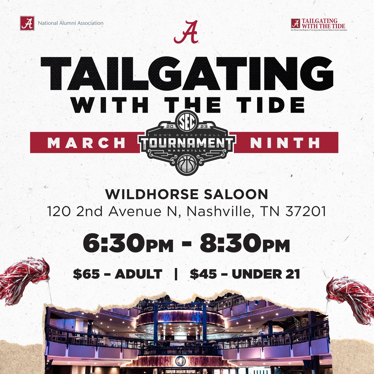 Join us in Nashville for the SEC tournament on 3/9! We'll have two buffets with barbecue nachos and wings, along with TVs to watch the other games. Click the link below to purchase tickets + use the code YASEC23 for 15% off. We'll see you there! 🤠🏀

eventbrite.com/e/tailgating-w…