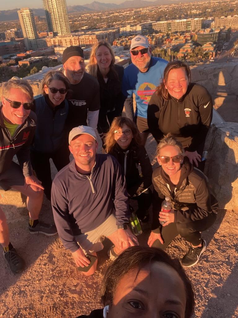 Suzet McKinney <a href="/drsuzet/">Suzet McKinney</a> with <a href="/sterlingbay/">Sterling Bay</a> snaps this early morning pic of a hardy group of #AURP2023 Spring Training attendees, climbing Tempe's beautiful 'A' Mountain! bit.ly/38BHWET #ResearchParks #InnovationDistricts #TechHubs #BuildingCommunitiesofInnovation