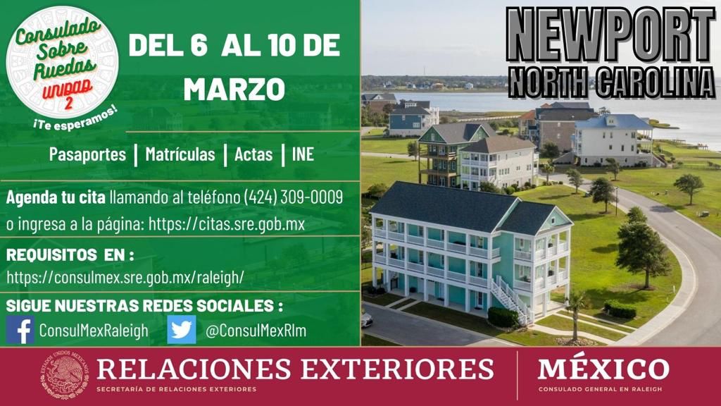 ConsulMexRlm's tweet photo. ‼️DE AQUÍ, PA' ALLÁ‼️

La Unidad 2 del Consulado Sobre Ruedas no para 🚗💨

Ahora en Newport, NC, del 6 al 10 de marzo

No olvides hacer una cita👀

Llama al (424) 309-0009☎️o ingresa a la página💻 https://t.co/Y54Oo4JgPW

Consulta los requisitos en:

https://t.co/esvn4QppiU https://t.co/KDSSjxmrXf