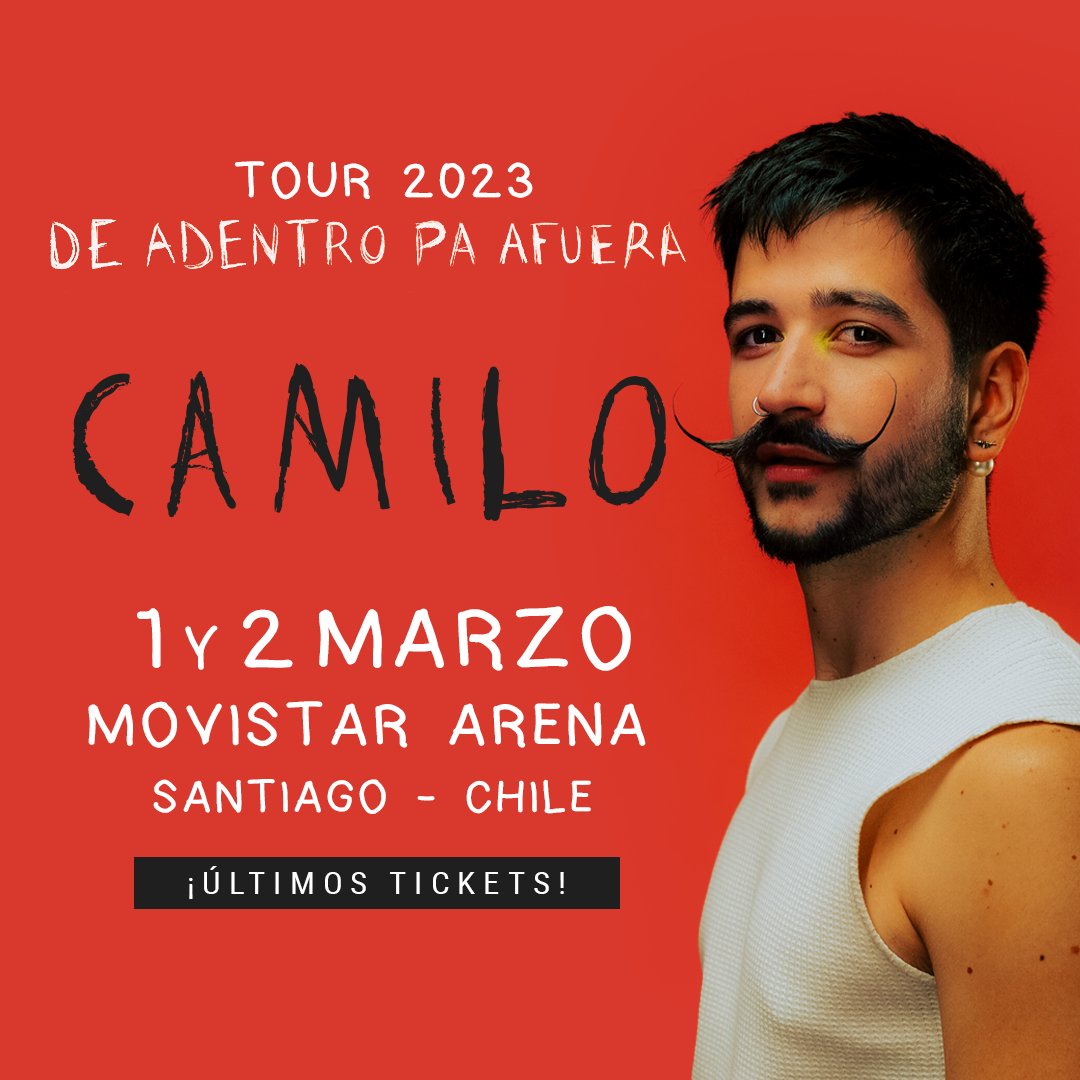 Dos noches de baile y emoción se aproximan este 01 y 02 de marzo, junto a <a href="/CamiloMusica/">Camilo</a> en <a href="/movistararena/">Movistar Arena Chile</a> 🎵 

🎟 Quedan los últimos tickets disponibles  
👉🏼 ¡Forma parte de esta Tribu!
bit.ly/3y0crCi