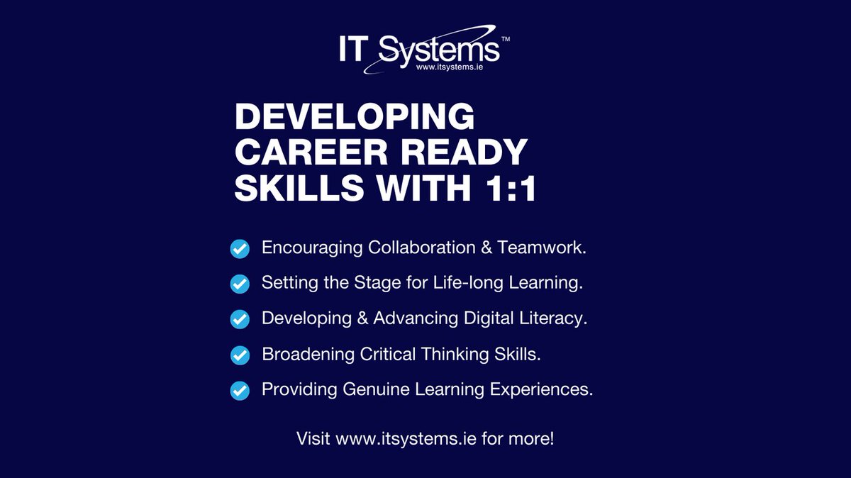 1:1 Technology can help you to develop career ready skills with your student's.🙋‍♀️

#ITSystemsIE #educationsector #irishschools #networkspecilaists #primary #postprimary