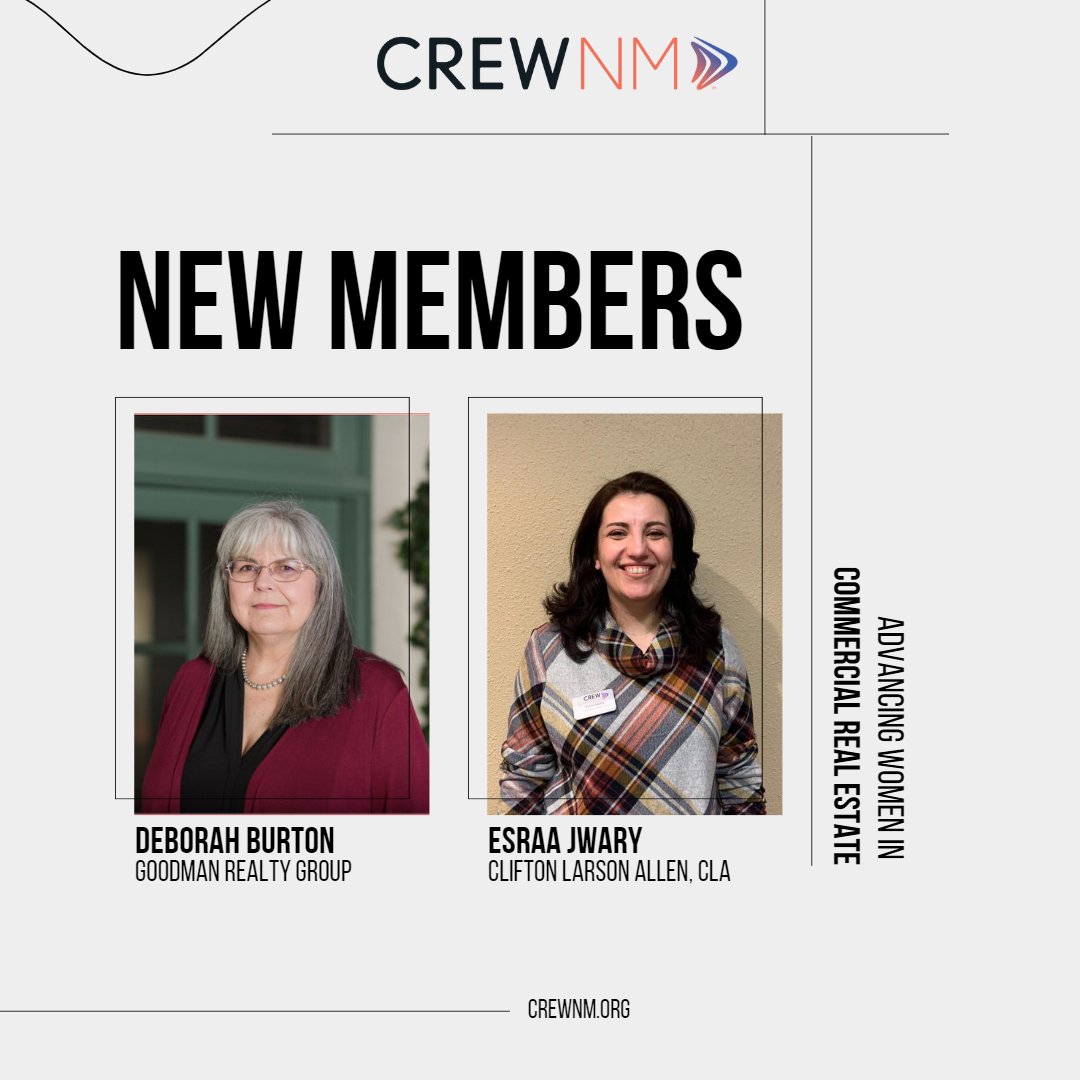 NewMexico_CREW's tweet photo. Welcome our newest members to CREW New Mexico! We are so excited for you to start your new journey with us!
Feel free to tag yourself, so we can all follow and support your pages!
#NewMembers #CREWNM #WomeninCommercialRealEstate #CommercialRealEstateWomen #WomeninBusiness https://t.co/oLr1GGS0LM