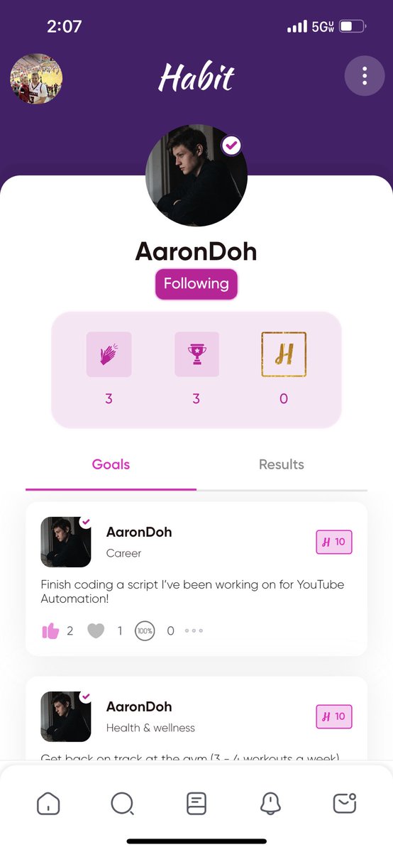 Excited to have @Aaron_Doh as one of the first verified users on Habit! Come check out his goals and set your own! Download today at habitapp.net #makeitahabit