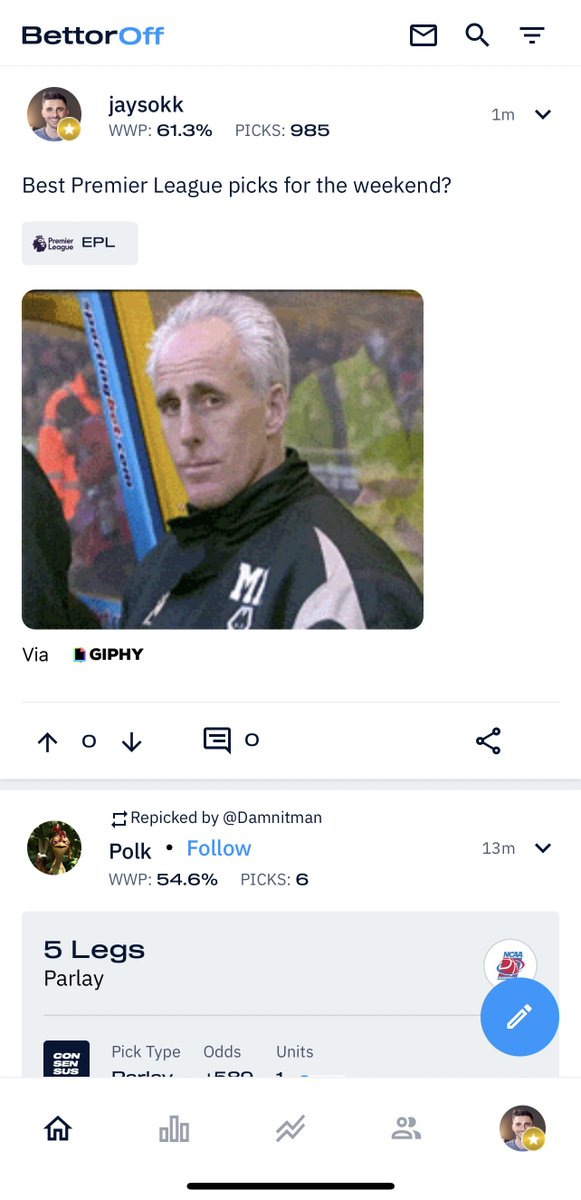 We have an exciting update for you.

BettorOff now has a text post feature! 🎉

You can now share your insights, opinions and tips with other bettors in a more engaging way. Comment on other people’s posts and join the conversation!

This feature is currently in beta, but we