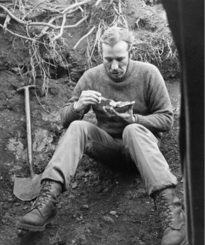 Staff Sergeant Nick Van der Bijl (Intelligence Section, Headquarters and Signal Squadron, 3 Commando Brigade Royal Marines) eats a meal in his slit trench at Port San Carlos. #Falklandswar