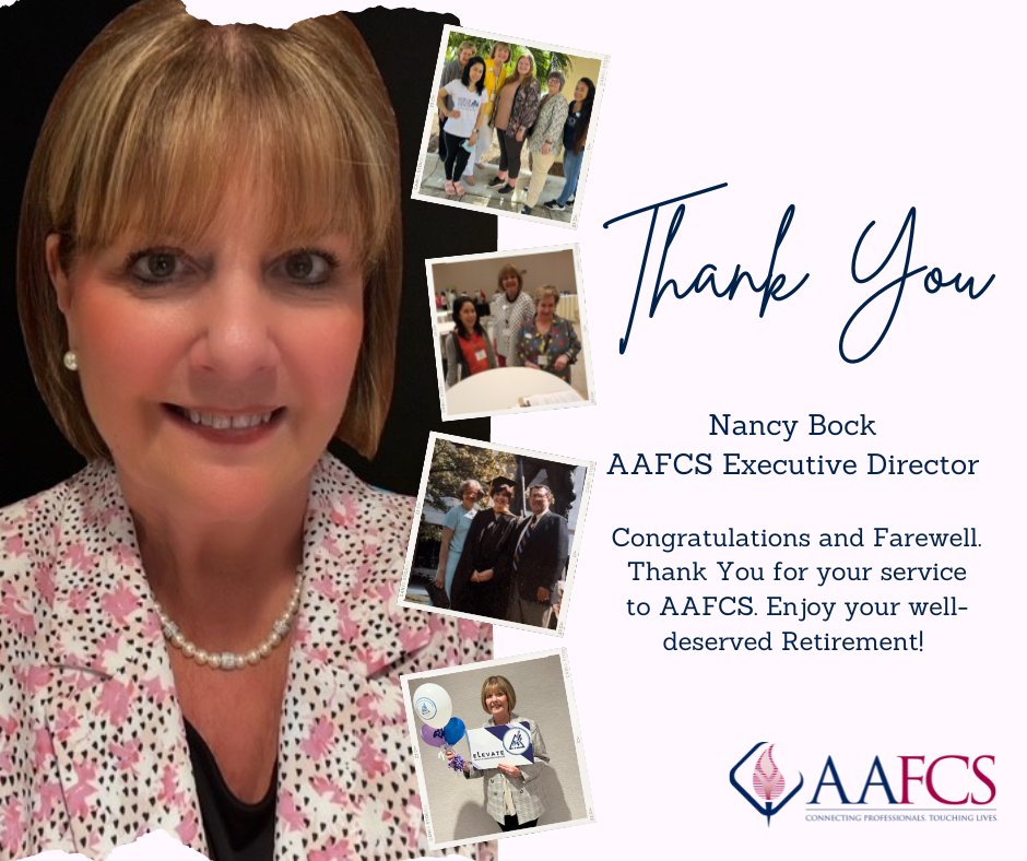 aafcs's tweet photo. Please Join Us in Honoring
Nancy Bock for her hard work and dedication to AAFCS and the profession for the past 42 years! Special plans are underway to recognize and celebrate her accomplishments at the upcoming annual conference!

Happy Retirement Nancy https://t.co/97B5uwEDNj
