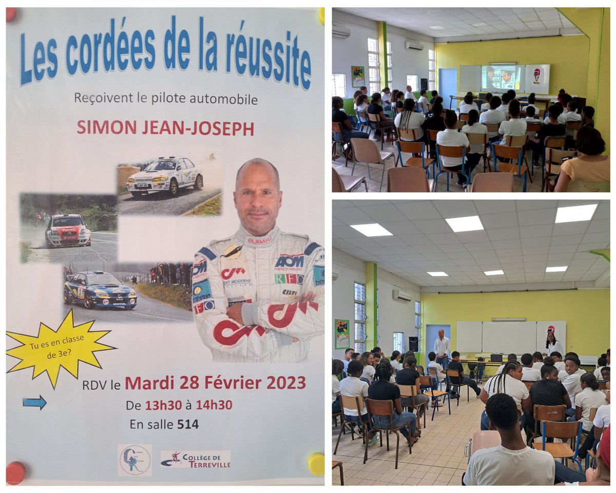 Les élèves de 3ème ont eu la chance d’échanger avec Simon Jean-Joseph, qui nous a partagé son expérience de champion de sport automobile et de chef d’entreprise. Un moment inspirant et motivant pour nos élèves. #Cordéesdelaréussite Merci <a href="/SimonJEANJOSEPH/">Simon JEAN JOSEPH</a>