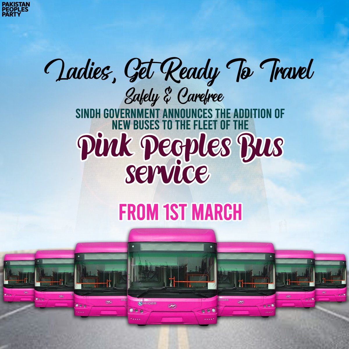 Basim_bhaii's tweet photo. Ladies, Get Ready To Travel
Safely & Carefree SINDH GOVERNMENT ANNOUNCES THE ADDITION OF NEW BUSES TO THE FLEET OF THE
#PinkPeoplesBusservice
#PinkBusKarachi
From 1st March,
@BBhuttoZardari @sharjeelinam
@MaleehaManzoor @faridmemonpyo
#Karachi #PPP https://t.co/FyB2qhzEF9