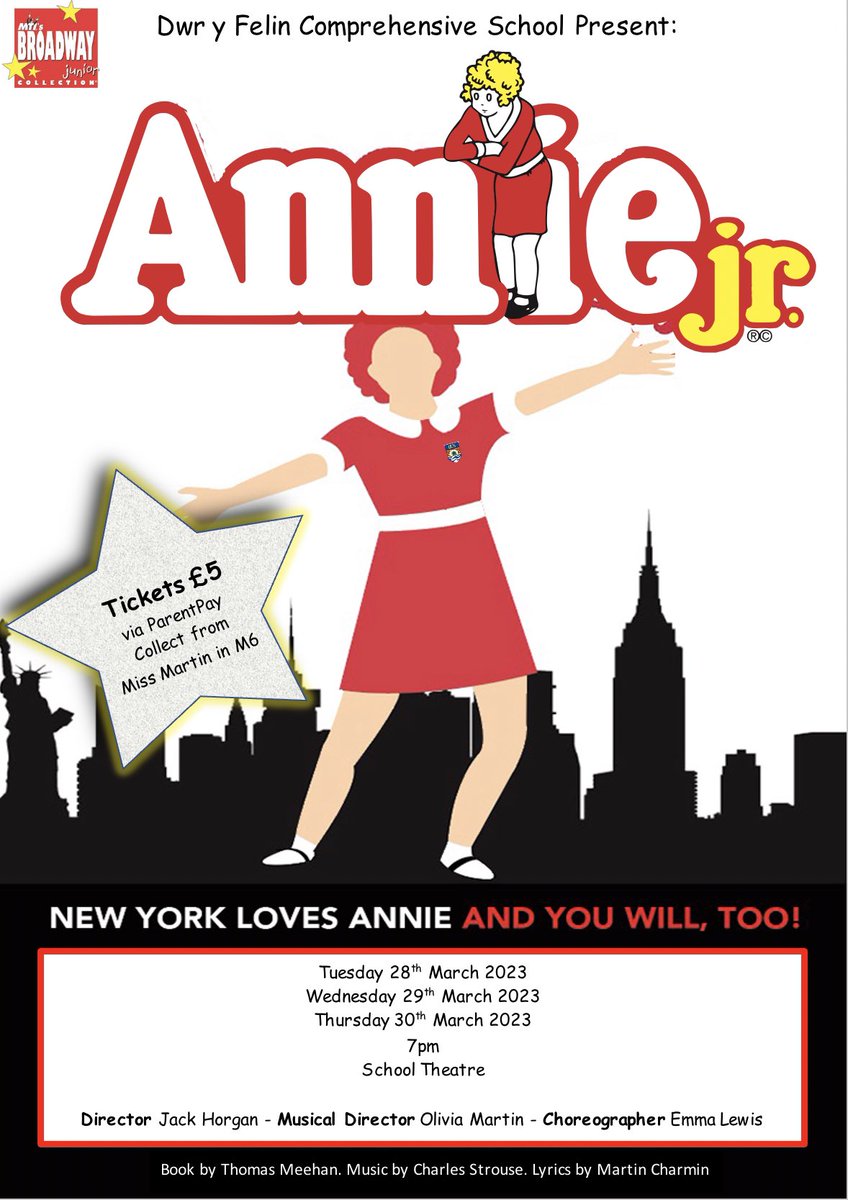 DYF_PerfArts's tweet photo. 📣🎭🎶📣 @DYF_PerfArts @dwryfelinmusic @dwryfelin Tickets for Annie Jr are available on ParentPay. Available for collection from Miss Martin from Monday 13th March. 📣🎭🎶📣 https://t.co/C1UFnK9tCN