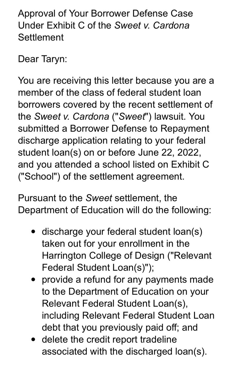 #bdtr #borrowerdefense #studentdebt 

As a #SweetvsCardona class action member, having applied for BDTR in 2018, I could cry. 🎉🎉🎉

#sweetjustice @EdDebtJustice