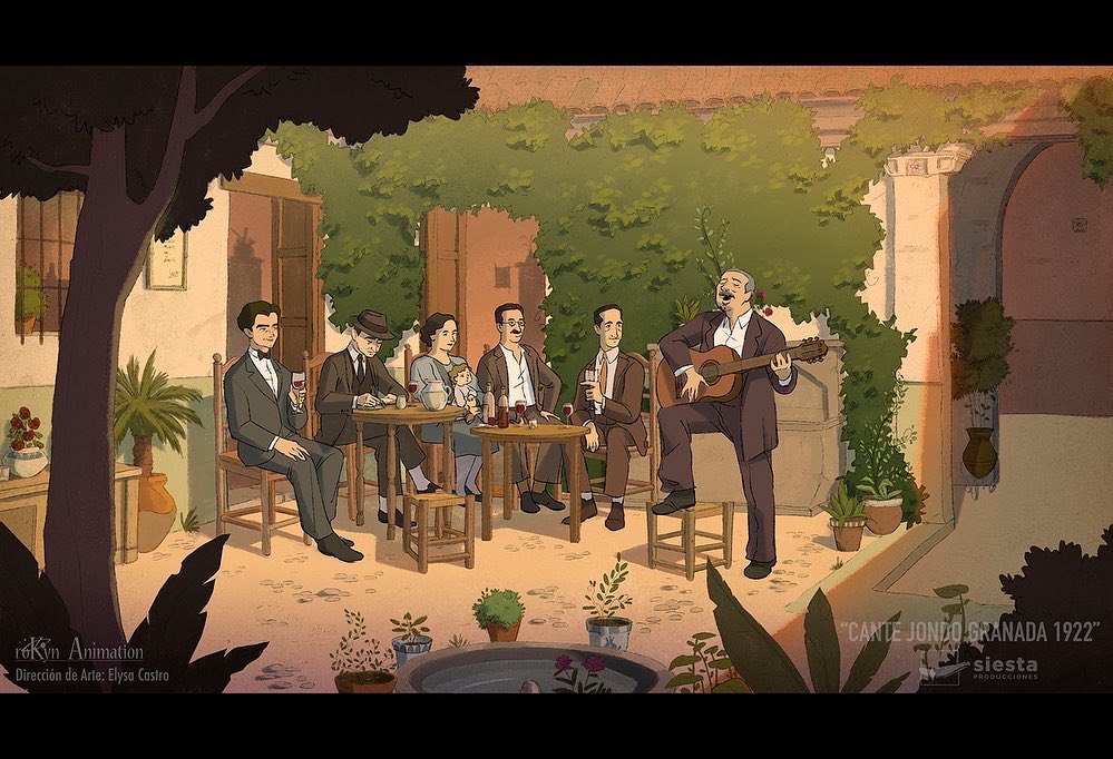 Hace unos meses, trabajé en el documental “Cante Jondo, Granada 1922” de @JoseicoArimatea , lo hice junto a Rokyn Animation como Directora de Arte de las secuencias animadas.

Trabajo de backgrounds y key art.
#cineandaluz #concursocantejondo1922
