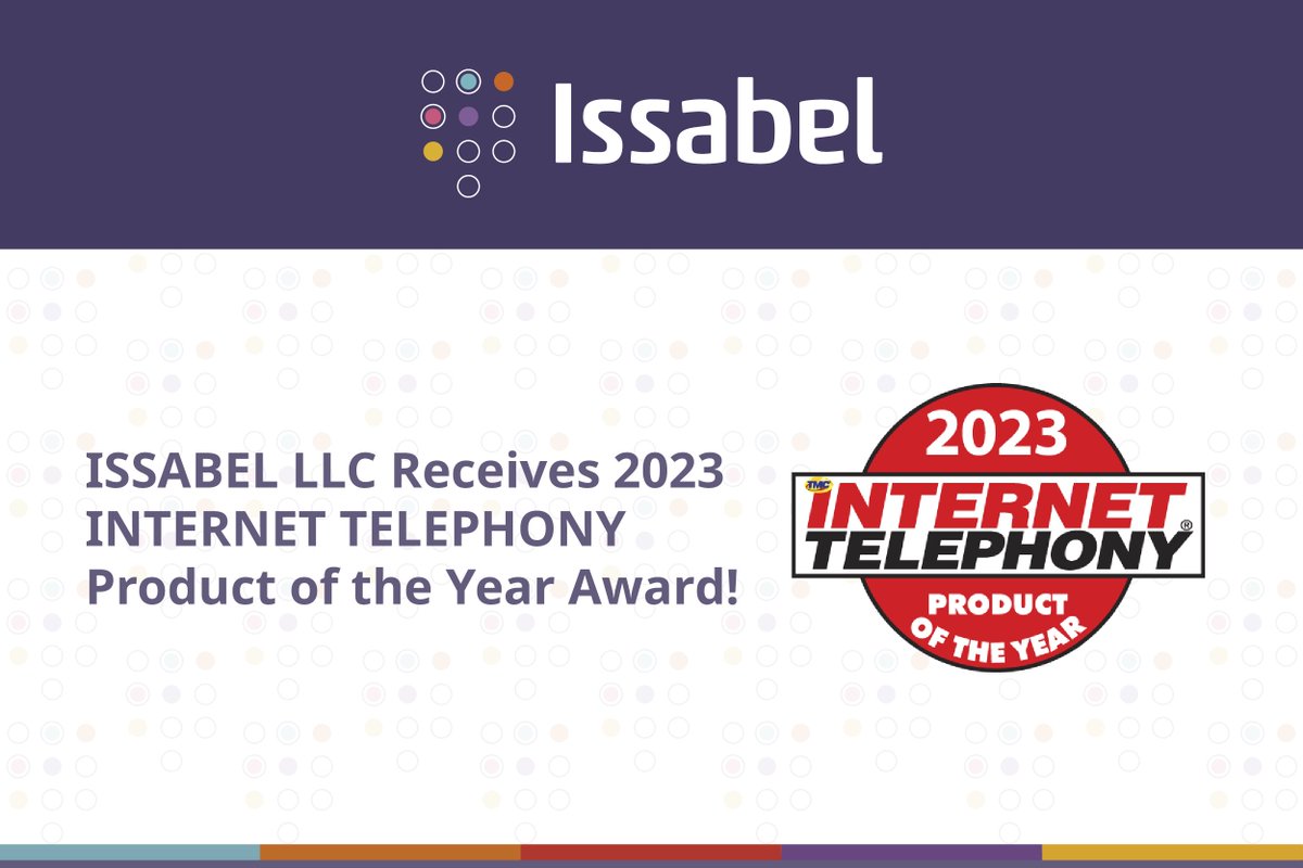 We proudly announce that ISSABEL LLC Receives 2023 INTERNET TELEPHONY Product of the Year Award! 🎉
bit.ly/3SA17pW
